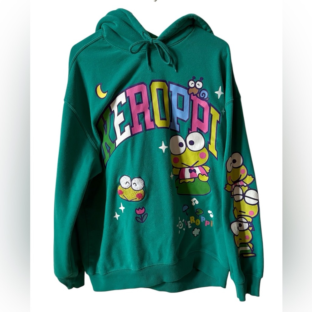 Sanrio Keroppi Hoodie Women's 
Teal Graphic Print Cotton Sherpa Long
Sleeve XL